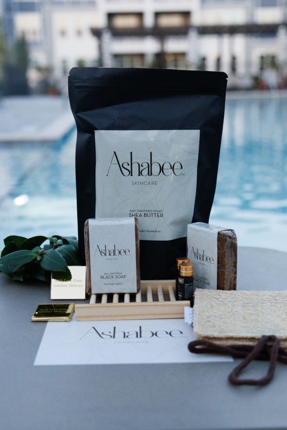 The shea butter pouch with soaps and botanical oil